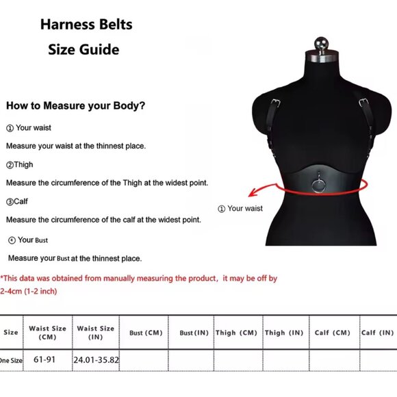 Women Gothic Black Leather Body Harness - Picture 4 of 4